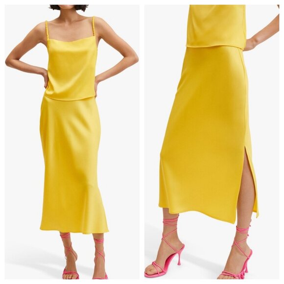 Mango Satin Midi Slip Skirt Bright Yellow - Picture 3 of 4